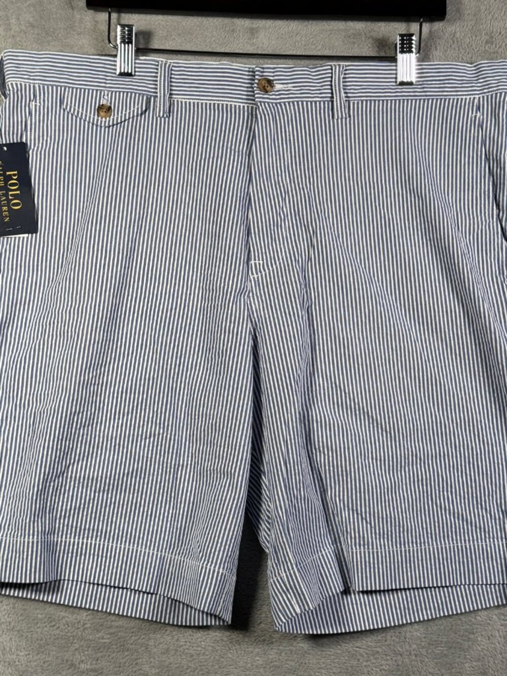 Polo Ralph Lauren Shorts Mens 36 (Act 38) Blue Striped Seersucker Stretch $125